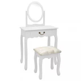 Toaletný stolík s taburetom Dekorhome Biela