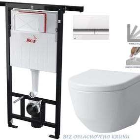 ALCADRAIN Alcadrain Jádromodul - predstenový inštalačný systém s bielym / chróm tlačidlom M1720-1 + WC LAUFEN PRO RIMLESS + SEDADLO AM102/1120 M1720-1 LP1