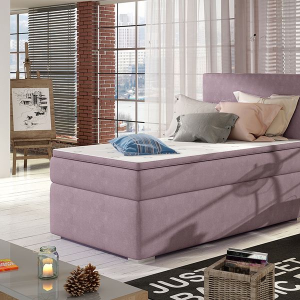 Čalúnená jednolôžková posteľ s úložným priestorom Rodrigo 90 P - fialová