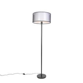 Dizajnová stojaca lampa čierna s čierno-bielym tienidlom 47 cm - Simplo