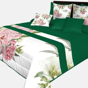DomTextilu Prehoz na posteľ v zelenej farbe s potlačou veľkej ružovej kvetiny Šírka: 240 cm | Dĺžka: 240 cm 65865-239561