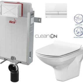 ALCADRAIN Renovmodul - predstenový inštalačný systém s bielym tlačidlom M1710 + WC CERSANIT CLEANON CARINA + SEDADLO AM115/1000 M1710 CA3