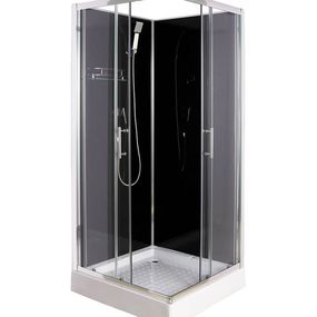 Sprchový box LIZA BLACK, štvorcový, 80 x 80, profil chróm, sklo transparent, zadné čierne, vanička, bez striešky