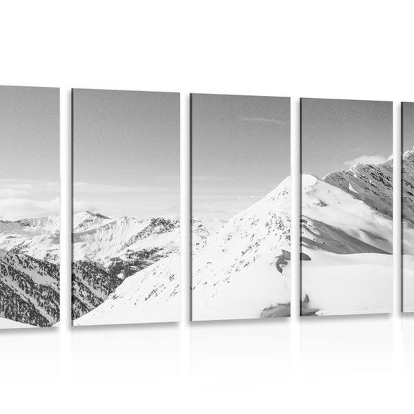 5-dielny obraz zasnežené pohorie v čiernobielom prevedení - 200x100
