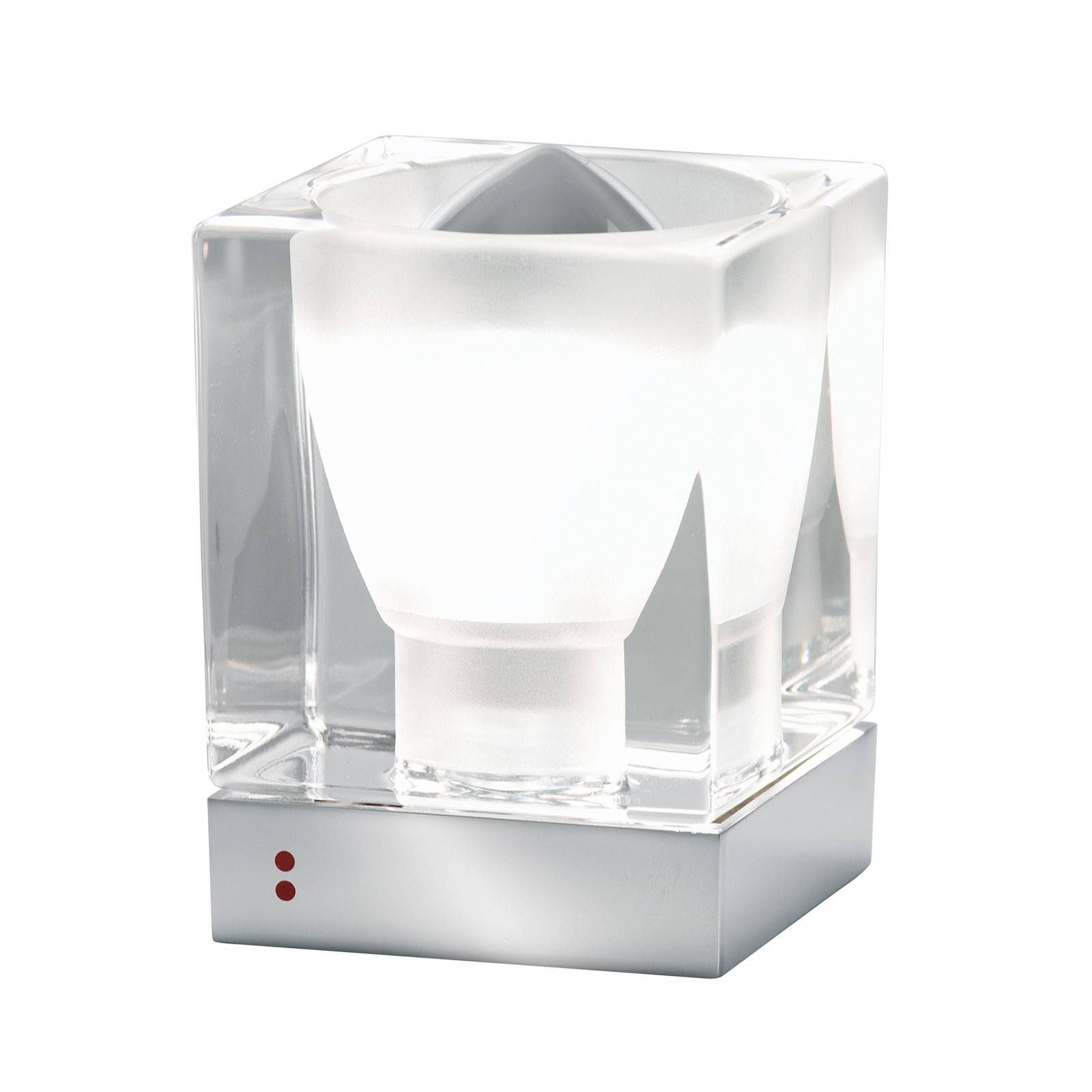 Fabbian Cubetto stolná lampa E14 chróm/číra, Obývacia izba / jedáleň, sklo, kov, E14, 5W, P: 8 cm, L: 8 cm, K: 10.7cm