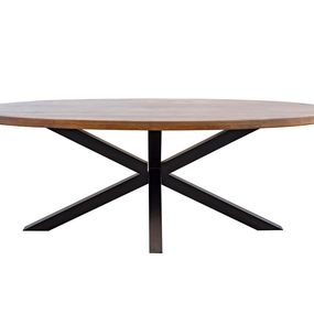 Estila Industriálny oválny jedálenský stôl Delia z akáciového dreva hnedej farby a s čiernymi prekríženými nohami z kovu 210cm