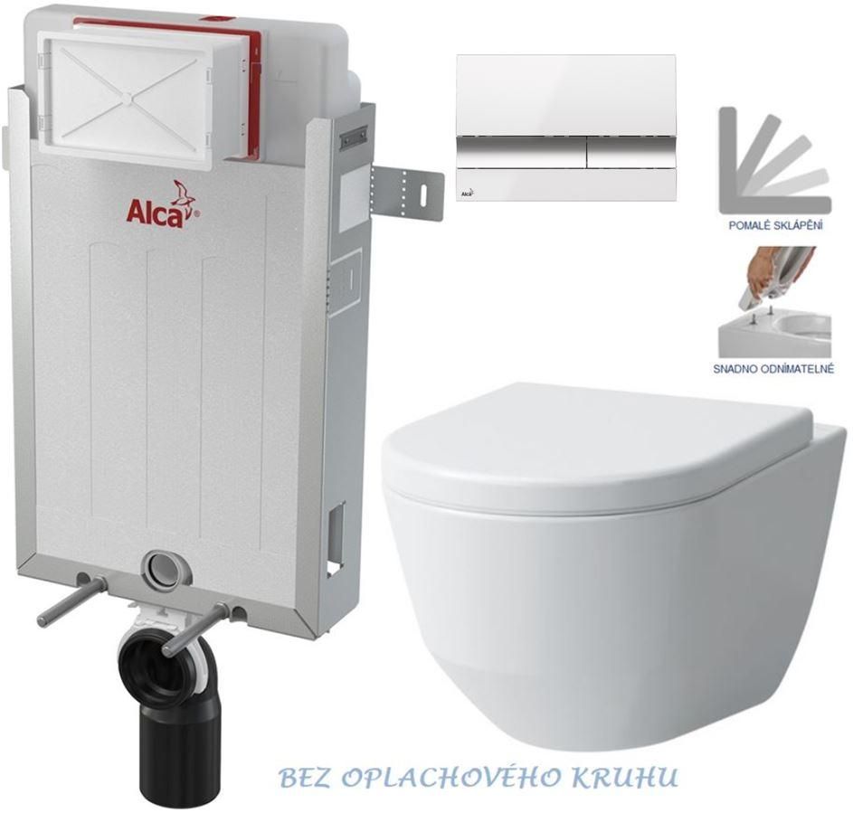 ALCADRAIN Renovmodul - predstenový inštalačný systém s bielym / chróm tlačidlom M1720-1 + WC LAUFEN PRO RIMLESS + SEDADLO AM115/1000 M1720-1 LP1