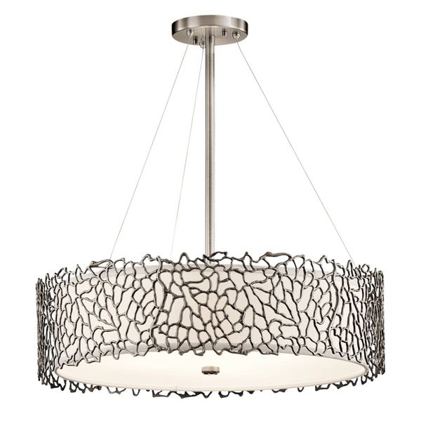 KICHLER Závesná lampa Silver Coral 55, 9 cm, Obývacia izba / jedáleň, cín, kov, plast, E27, 100W
