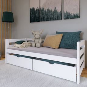 Detská posteľ z masívu borovice so šuplíkmi EGO - 200x90 cm - biela