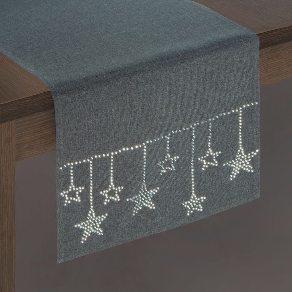 DomTextilu Sivá vianočná štóla na stôl s ozdobnými kamienkami 35x140 15497-103770