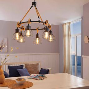 EGLO Závesná lampa Rampside so 6 klietkovými tienidlami, Obývacia izba / jedáleň, kov, lano, E27, 28W
