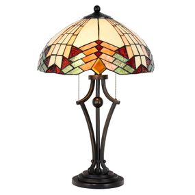 Clayre&Eef Stolná lampa 5961 Tiffany vzhľad s farebným sklom, Obývacia izba / jedáleň, sklo, polyrezín, E27, 60W, K: 60cm