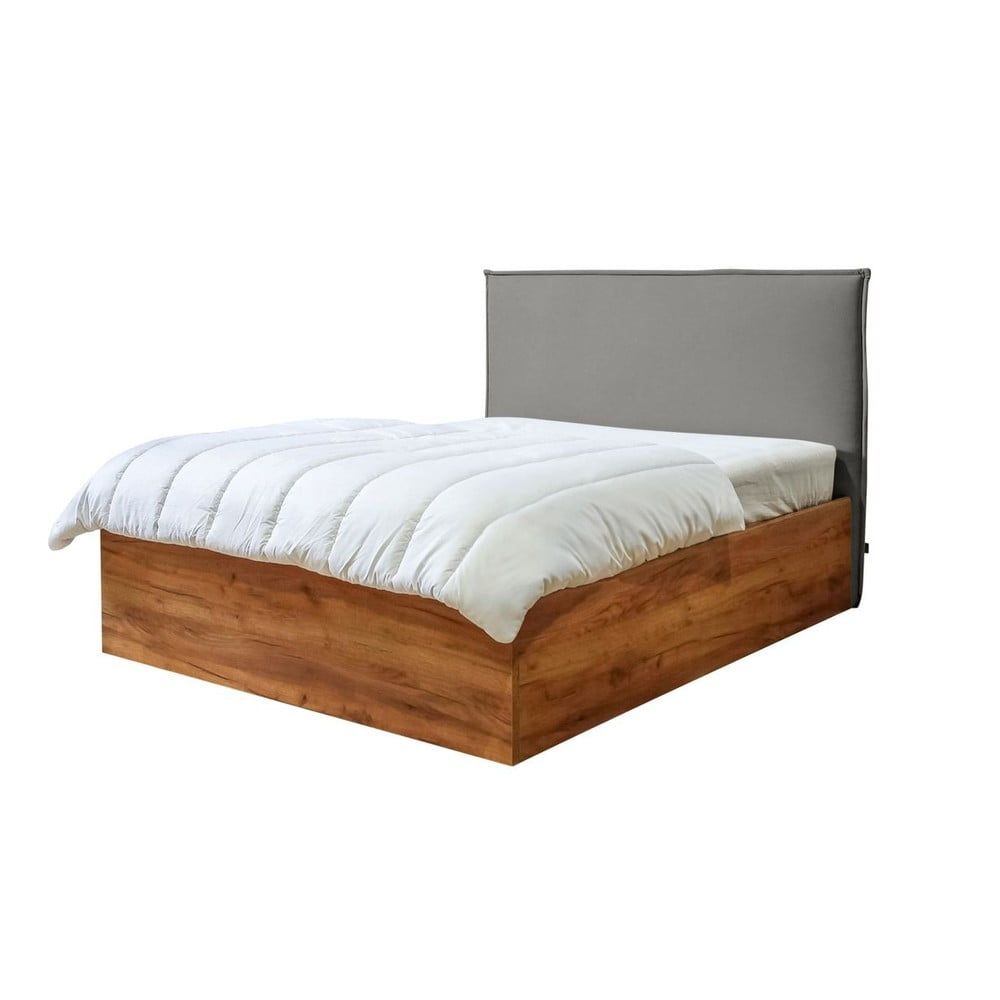 Sivo-prírodná dvojlôžková posteľ s úložným priestorom s roštom 160x200 cm Cara – Bobochic Paris