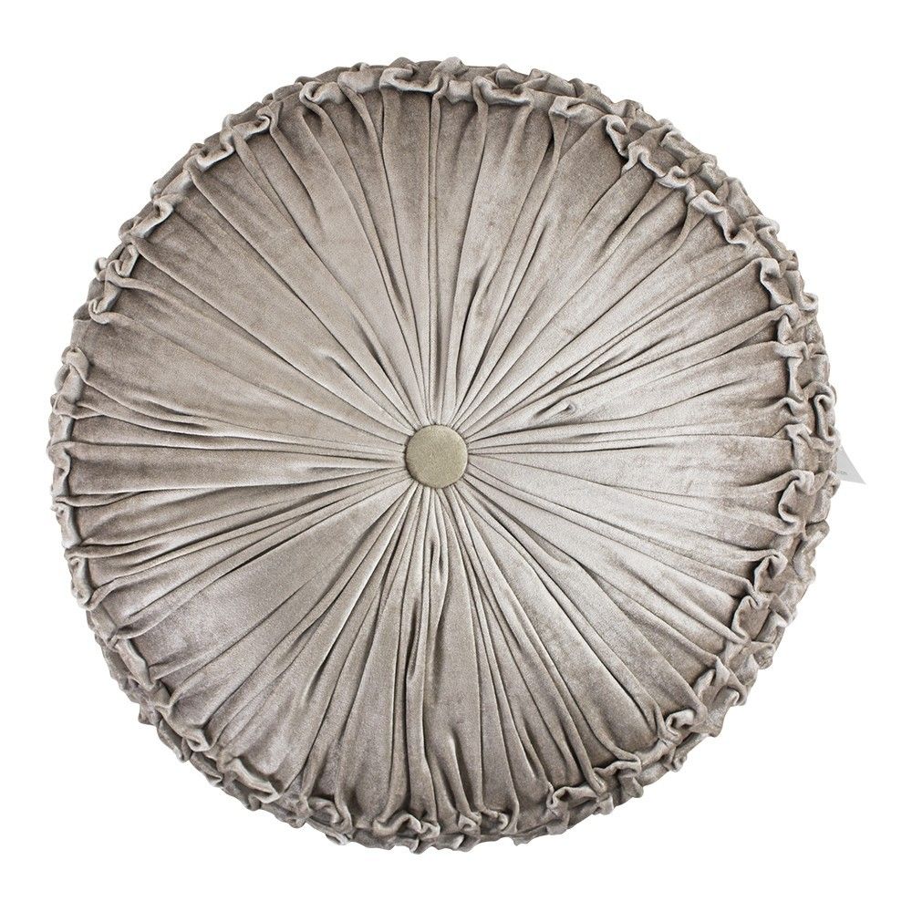 Béžový zamatový okrúhly a naberaný vankúš - Ø 60 cm