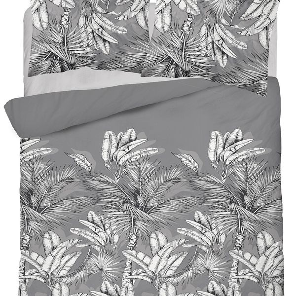 Bavlnená posteľná bielizeň s dokonalým vzorom palmy 3 časti: 1ks 160x200 + 2ks 70x80 Šedá