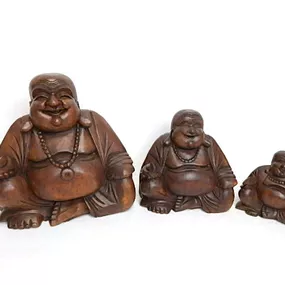 Soška Happy Budha, exotické drevo, ručná práca, hnedý