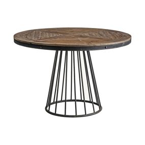 Estila Masívny vintage jedálenský stôl Lavia Pine z masívneho dreva s čiernym kovovým rámom a podstavou okrúhly hnedý 120cm