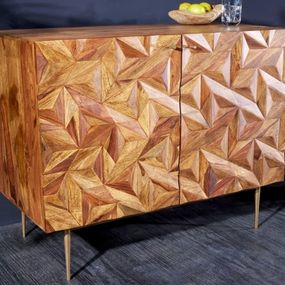 Estila Art deco masívna barová skrinka Sovoy z dreva sheesham hnedej farby so zlatými nožičkami 90cm