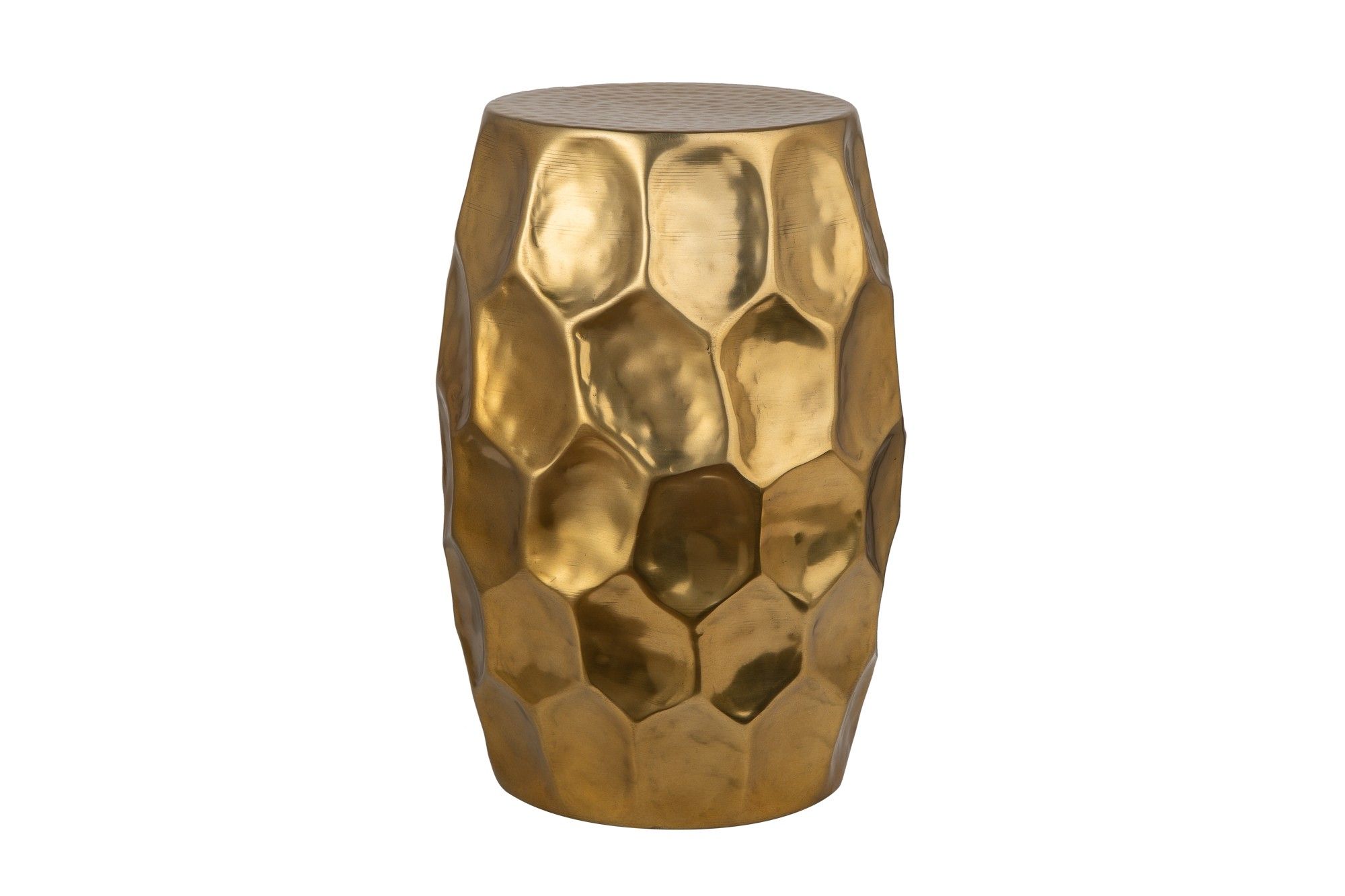 Estila Moderný okrúhly príručný stolík Siliguri s kladivkovým povrchom v zlatom odtieni 30cm