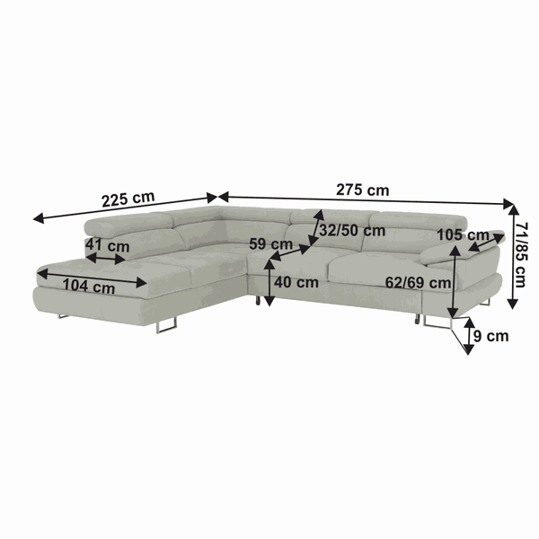 Sedacia súprava s úložným priestorom, svetlosivá, látka, ľavá, BUTON R