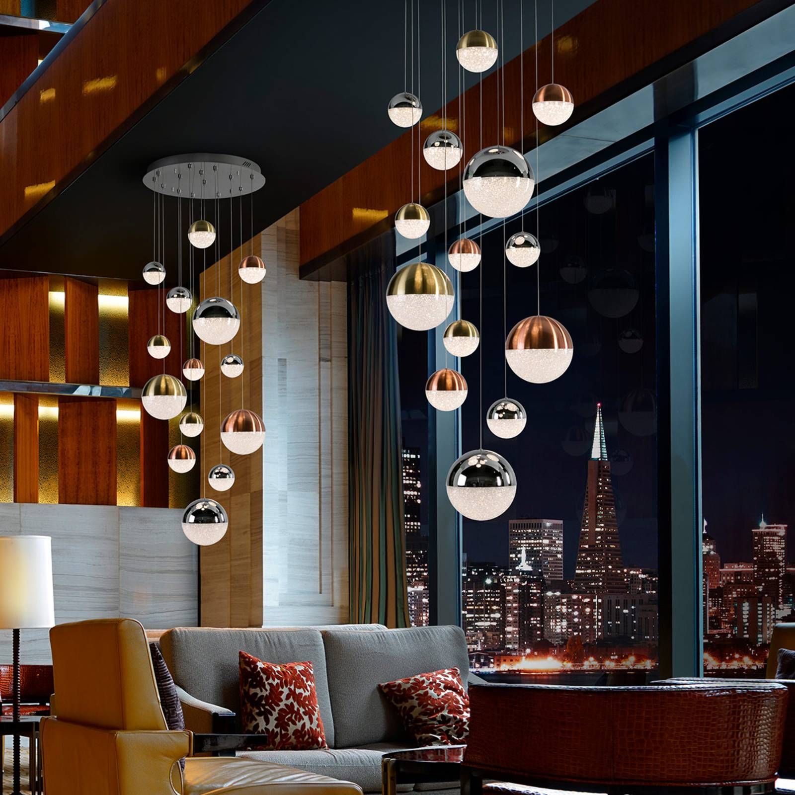 Schuller Valencia Závesné LED svetlo Sphere viacfarebné 14-pl., app, Obývacia izba / jedáleň, kov, polykarbonát, 5.6W, Energialuokka: G
