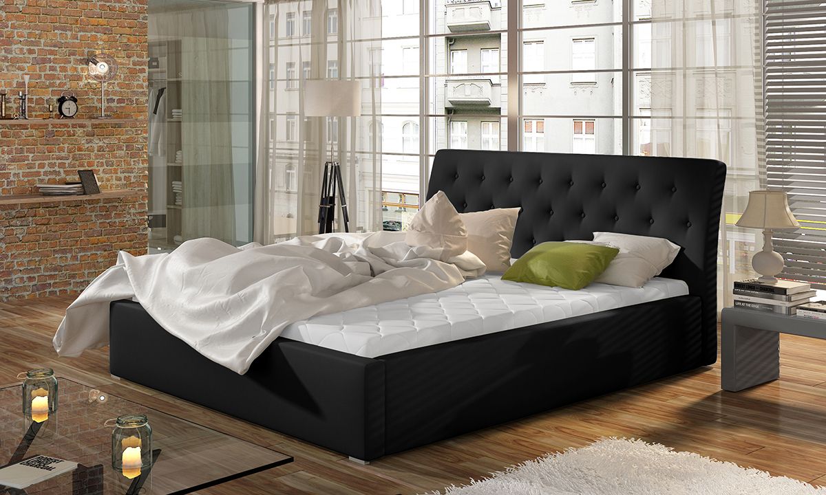 Čalúnená manželská posteľ s roštom Monzo 200 - čierna
