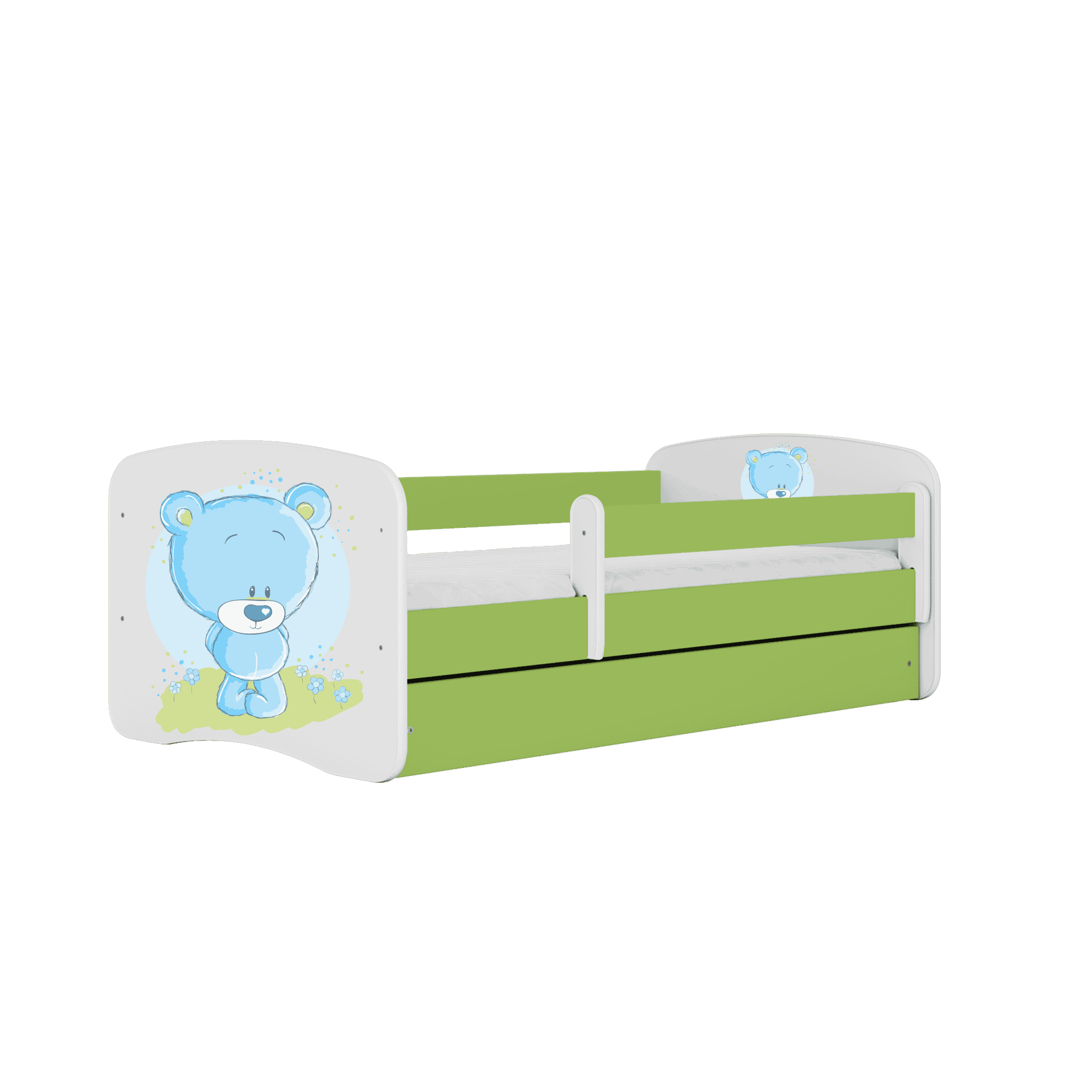 Letoss  Detská posteľ BABY DREAMS 140/70- Modrý Macko Zelená S matracom Bez uložného priestoru