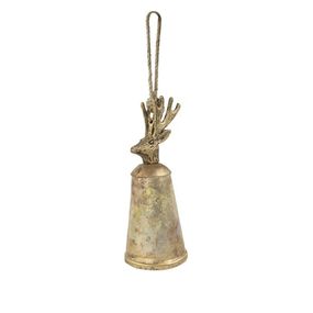 Zlatý kovový zvonček s hlavou jeleňa Deer - Ø 8 * 20cm