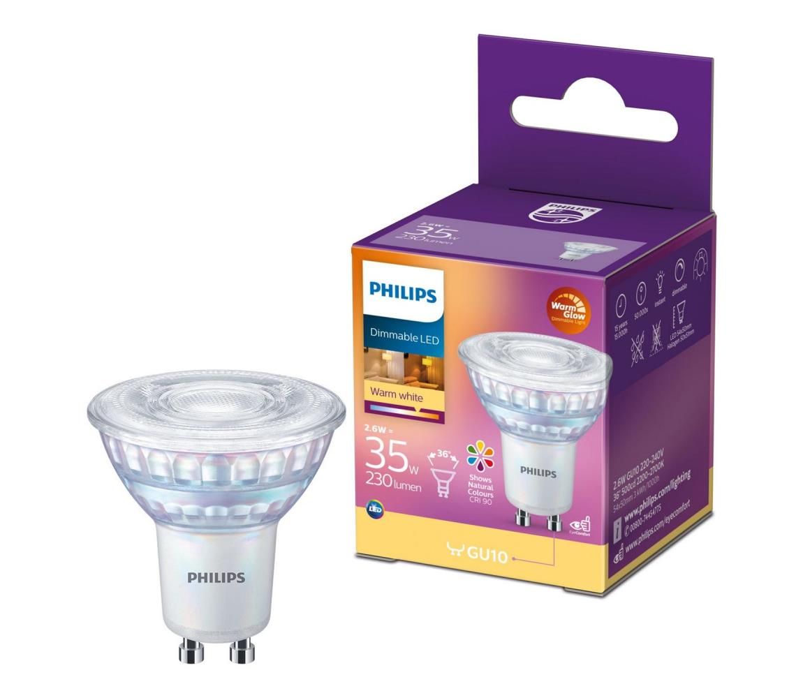 LED Stmievateľná žiarovka Philips Warm Glow GU10/2,6W/230V 2200-2700K CRI 90