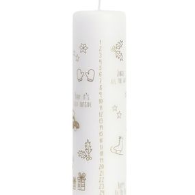 Vianočná sviečka Calendar, White-Gold, 20 cm