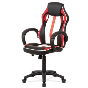 Autronic Kancelárska stolička,červená-čierna -biela ekokoža+MESH, hojdací mech, kríž plast čierny KA-V505 RED
