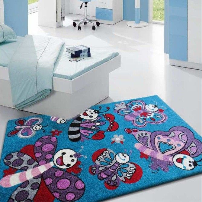 DomTextilu Detský tyrkysový koberec s kreslenými motýľmi 13068-157450