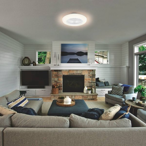 LEDVANCE SMART+ WiFi stropný LED ventilátor Round, Obývacia izba / jedáleň, ABS plast, polykarbonát, 74W, K: 21.6cm