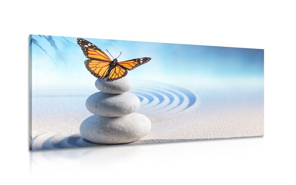 Obraz rovnováha kameňov a motýľ - 120x60
