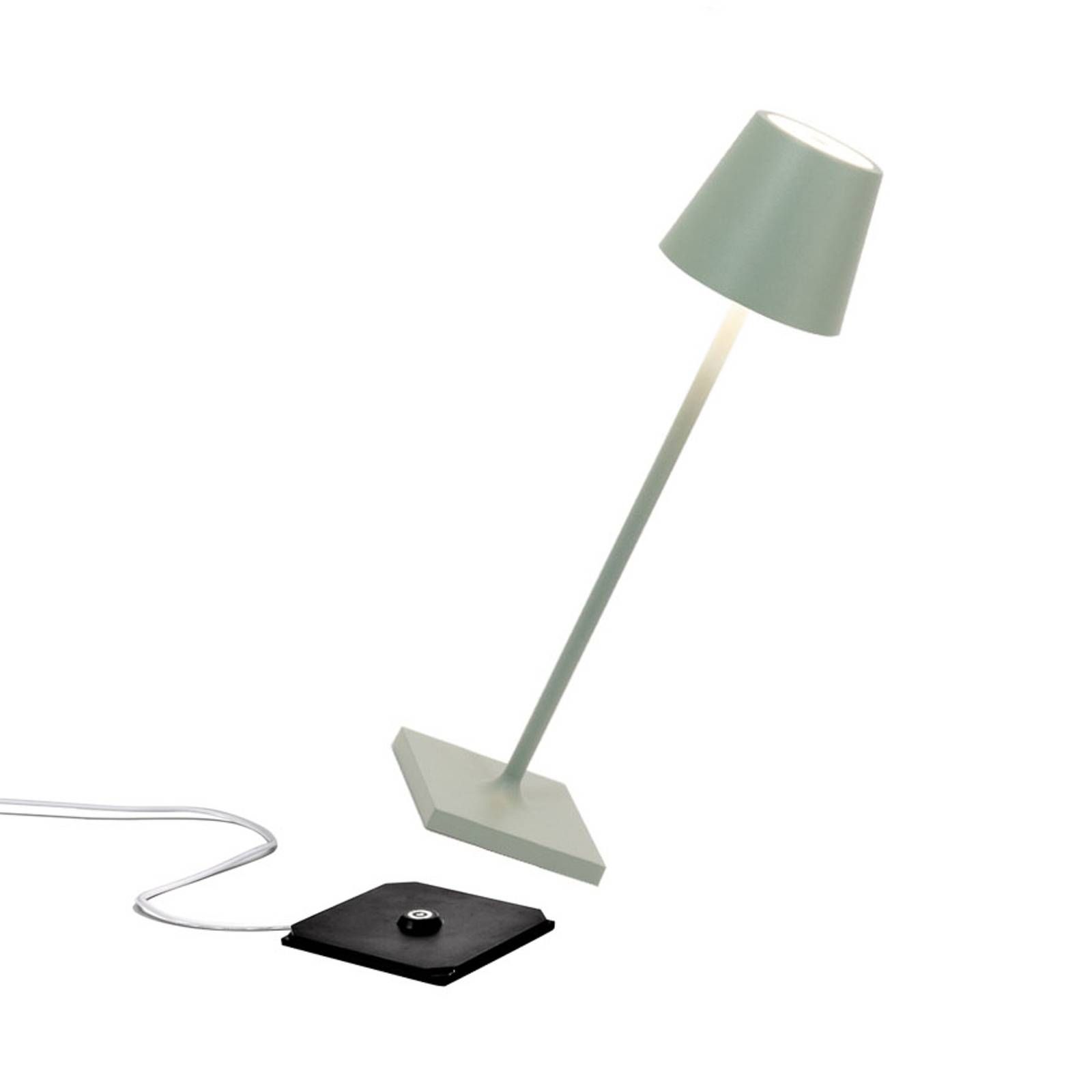 Zafferano Poldina micro lampa batérie IP65 šalvia, Obývacia izba / jedáleň, hliník, polykarbonát, 1.6W, K: 27.5cm