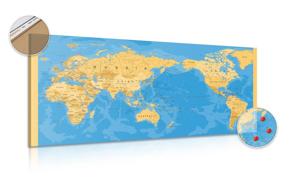 Obraz na korku mapa sveta v zaujímavom prevedení - 120x60