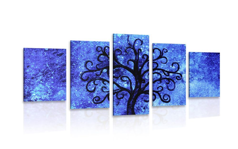 5-dielny obraz strom života na modrom pozadí - 200x100