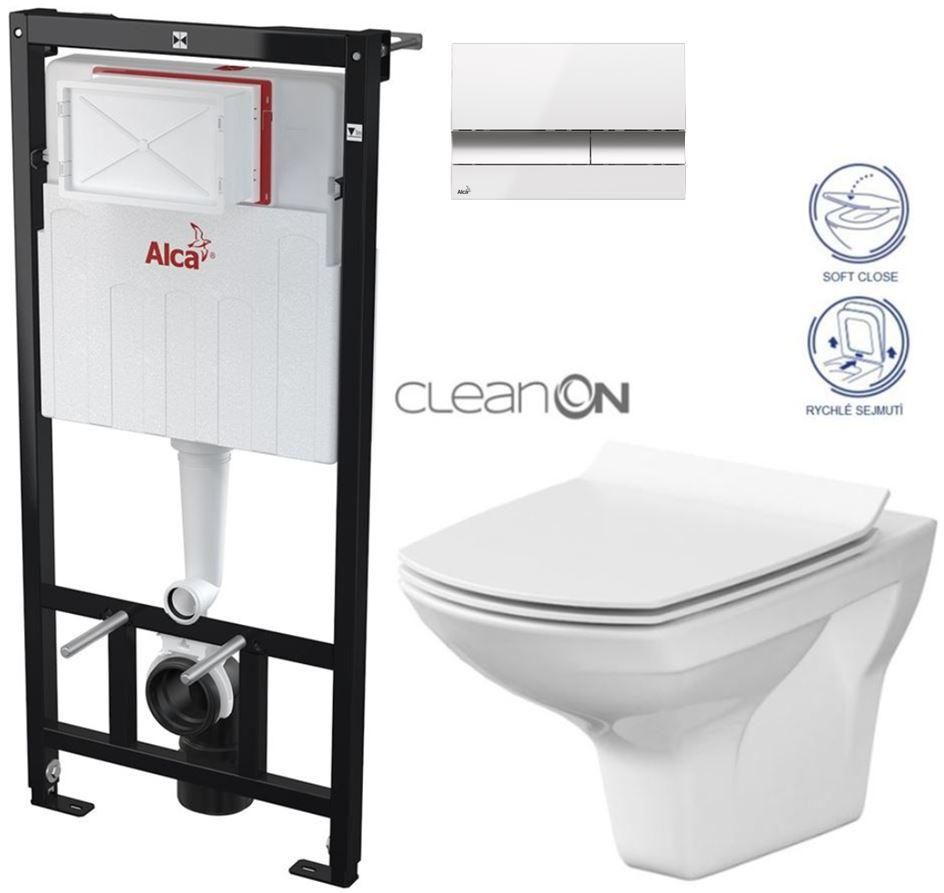 ALCADRAIN Sádromodul - predstenový inštalačný systém s bielym / chróm tlačidlom M1720-1 + WC CERSANIT CLEANON CARINA + SEDADLO AM101/1120 M1720-1 CA3