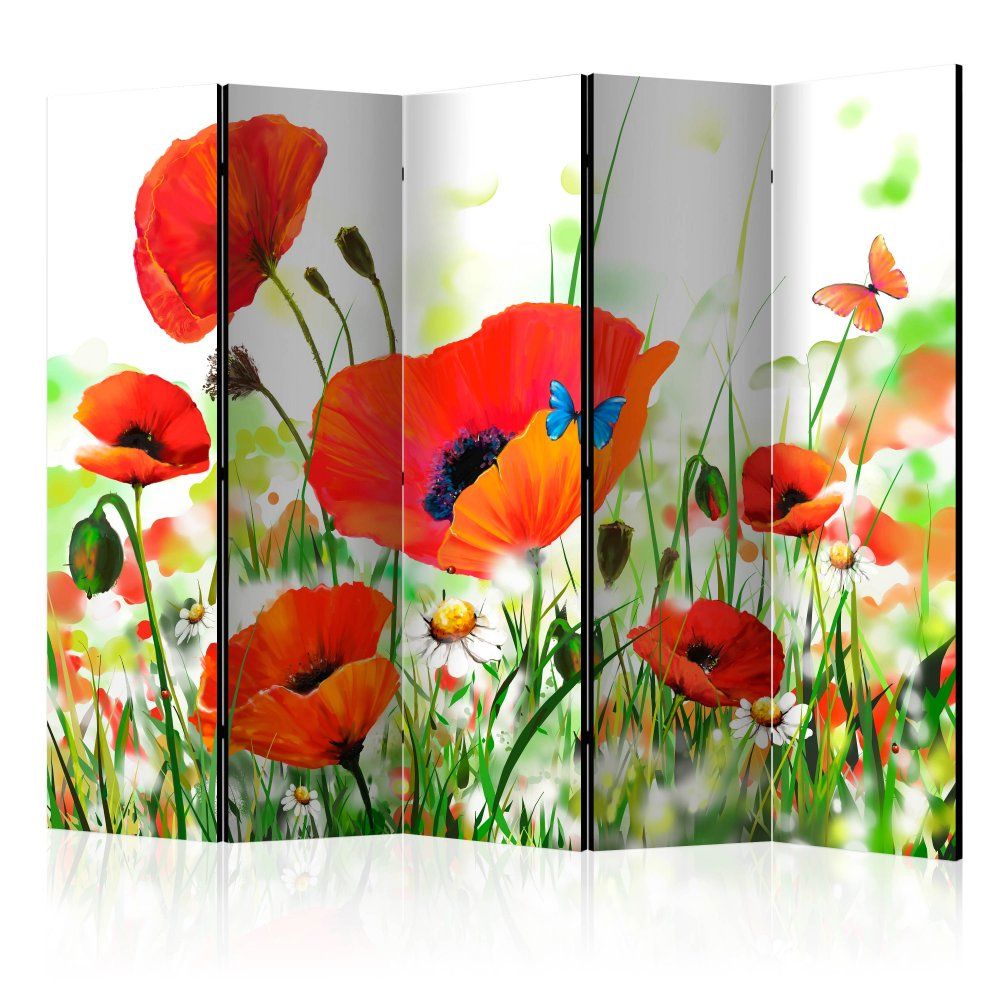 Paraván Country poppies Dekorhome 225x172 cm (5-dielny)