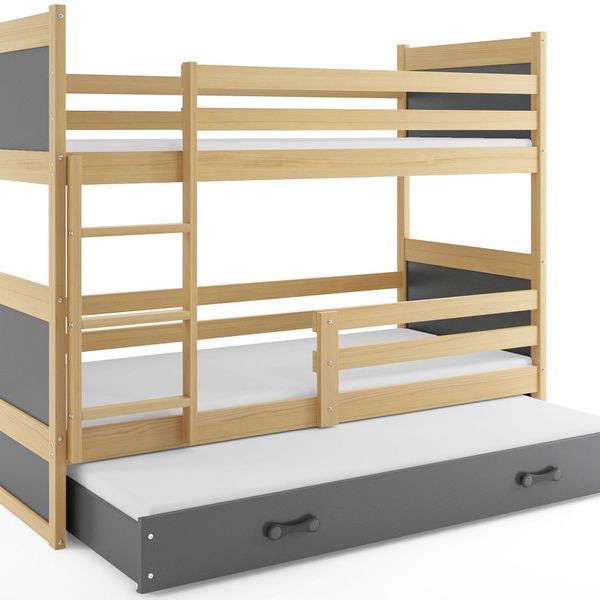 Poschodová posteľ s prístelkou RICO 3 - 160x80cm - Borovica - Grafitový