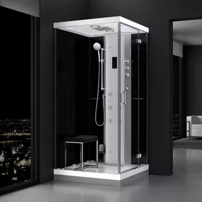 M-SPA - Pravý čierny hydromasážny a parný saunový sprchovací box 100 x 100 x 217 cm