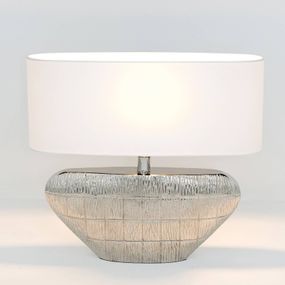 Holländer Cleopatra – oválna stolná lampa textilné tienidlo, Obývacia izba / jedáleň, hliník, chinc, E27, 60W, L: 48 cm, K: 44cm