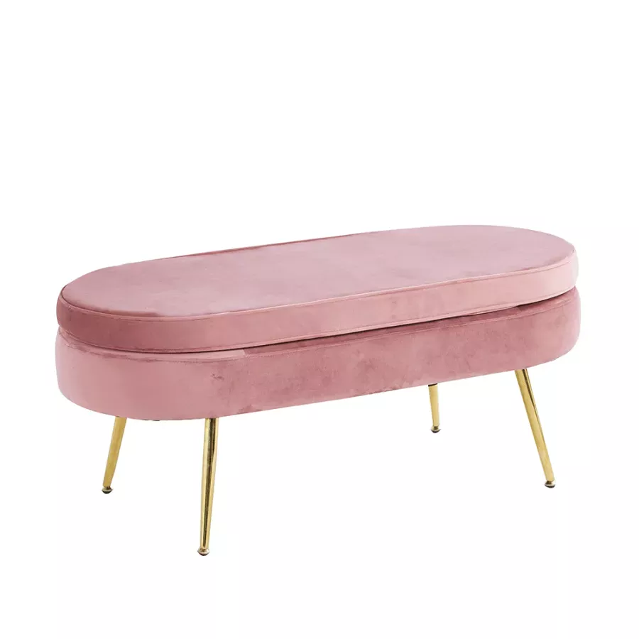  Luxusný taburet, ružová Velvet látka/chróm zlatý, Art-deco, NOBLIN TYP 2