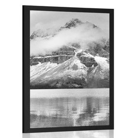 Plagát jazero poblíž nádhernej hory v čiernobielom prevedení - 60x90 silver