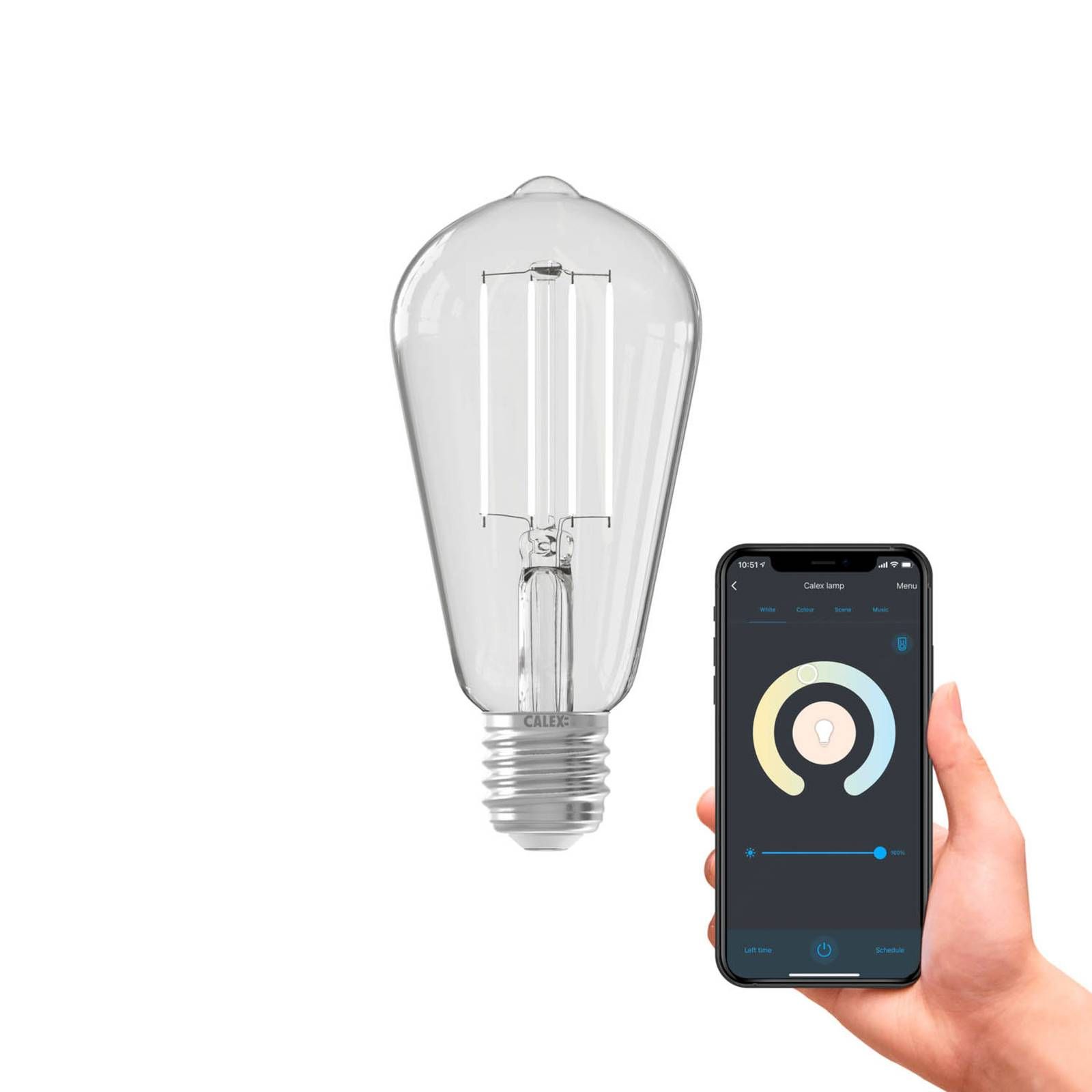 Calex Smart E27 ST64 LED 7W filament 1 800–3 000K, sklo, E27, 7W, Energialuokka: E, P: 14.2 cm