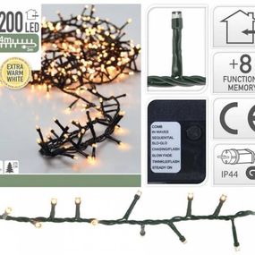 Kinekus Svetlo vianočné 1200 LED extra teplé biele, s funkciami, 24 m, na 300 cm stromček, vonkajšie/vnútorné