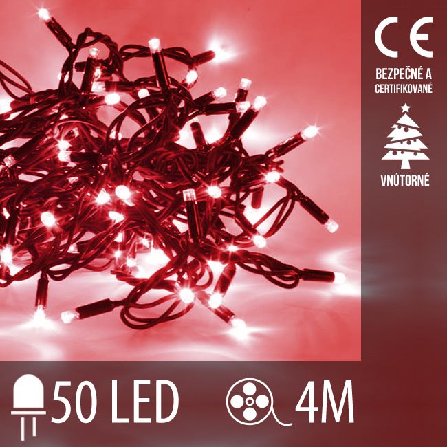 Vianočná LED svetelná reťaz vnútorná - 50LED - 4M Červená