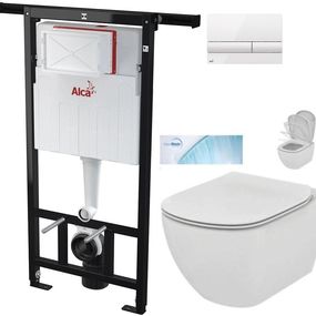 ALCADRAIN Jádromodul - predstenový inštalačný systém s bielym tlačidlom M1710 + WC Ideal Standard Tesi so sedadlom SoftClose, AquaBlade AM102/1120 M1710 TE1