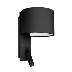 FARO BARCELONA Nástenné svetlo Fold, LED lampa na čítanie, čierna, hliník, textil, sklo, E27, L: 20 cm, K: 30cm