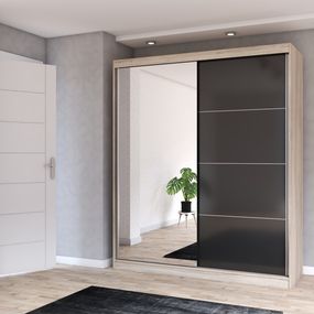 Mebli Idzczak Multi 31 s posuvnými dverami so zrkadlom 183 cm Sonoma/čierna + zrkadlo